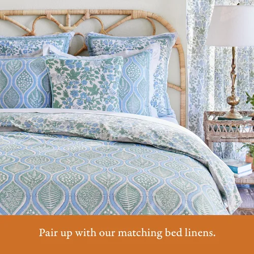 Vista 4 de Saffron Marigold Funda de almohada azul floral helechos del bosque de algodón de calidad, comercio justo, ropa de cama bohemio, estilo de cocina