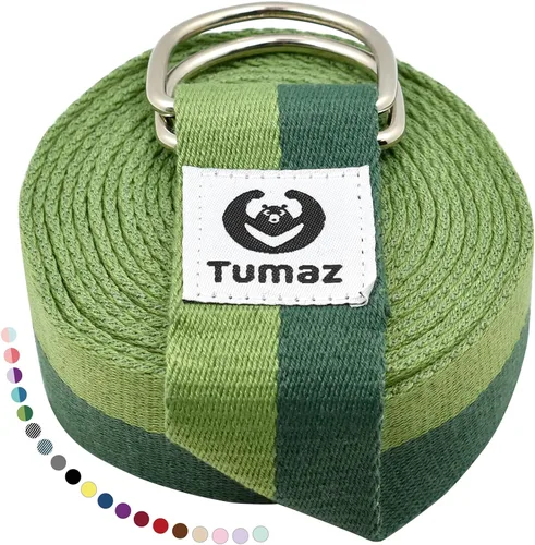 Vista 9 de Tumaz Yoga Strap for Stretching with Adjustable D-Ring, 6/8/10 ft Adjustable D-Ring Soft Cotton Blend 15+ Colors Non-Elastic Yoga Belt for