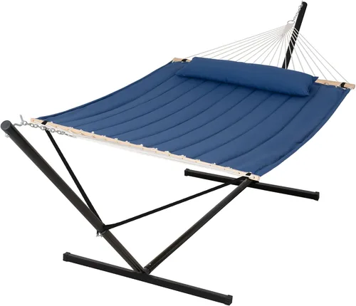 Vista 26 de SUNCREAT Hammocks Hamaca doble extragrande con soporte de 12 pies, capacidad de 475 libras, hamaca portátil al aire libre con barra separadora
