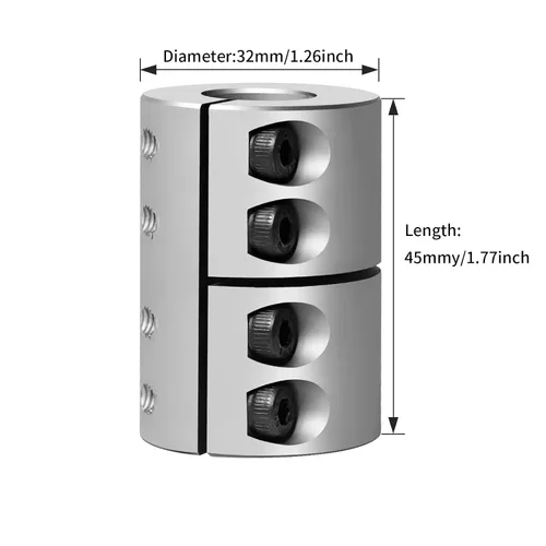 Vista 2 de Acoplamientos de abrazadera rígida de 8 mm a 10 mm, acoplamiento de eje de aluminio de 32 de diámetro y 45 de longitud, conector de acoplador de eje