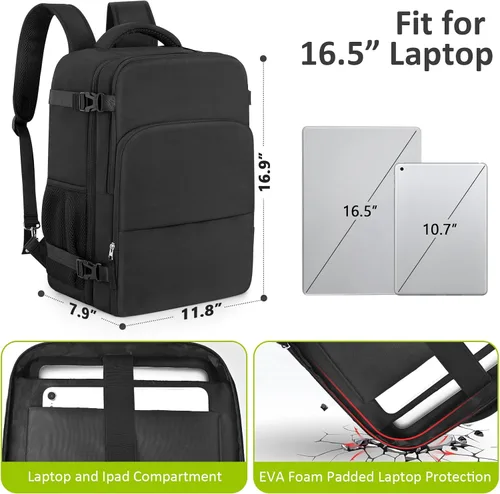 Vista 2 de Mochila de Viaje Snoffic para Mujer, Negro, 17 pulg.