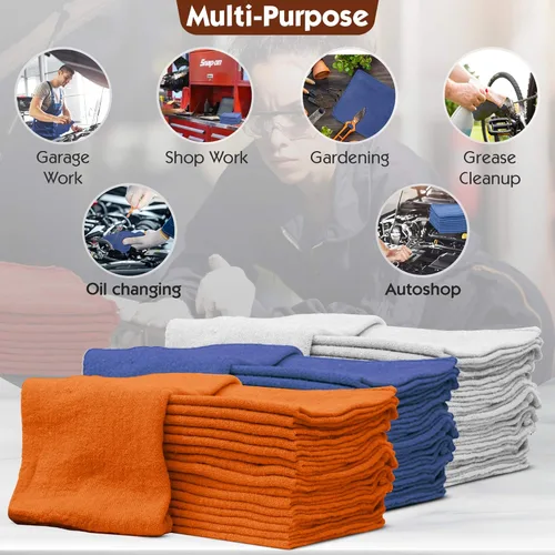 Vista 4 de Nabob Wipers - Juego de 100 toallas para taller de mecánica automotriz, trapos a granel 100 % algodón, trapos de tienda de grado comercial
