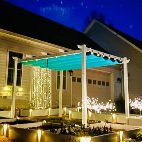 Vista 10 de PURPLE LEAF Pérgola de 10 x 12 pies con toldo retráctil, pérgola cuadrada de bronce de aluminio para patio al aire libre, junto a la piscina, beige