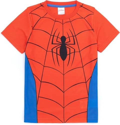 Vista 5 de Marvel Spider-Man - Paquete de 2 pijamas para niños, diseño de telaraña de superhéroe, máscara facial de personajes y pantalones cortos