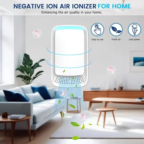 Vista 2 de Purificador de aire enchufable, purificador de aire ionizador, tecnología de iones negativos para el hogar, funcionamiento silencioso, purificador