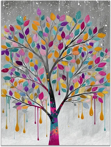 Vista 32 de VOCBAN Tree of Life Wall Art The Picture Artwork Canvas Prints Tree Pictures Poster Retro Artwork for Bedroom Living Room Home Decoration(blue blue