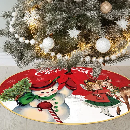 Vista 6 de Poen Falda de árbol de Navidad vintage, alfombra rústica para árbol de Navidad, falda de árbol de Halloween, muñeco de nieve de 48 pulgadas