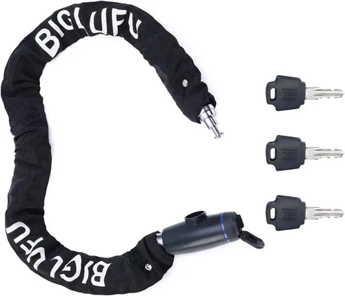 Vista 7 de Candado de cadena de bicicleta con llaves, cerradura de cadena de bicicleta Negro