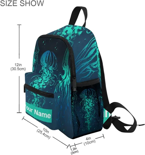 Vista 8 de AUUXVA Mochila infantil personalizada para niñas y niños, mochilas casuales para niños, mochila escolar personalizada con nombre para niños, medusa