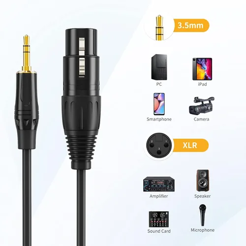 Vista 5 de CableCreation 1/8 pulgada 3.5mm a XLR Cable, Cable de micrófono estéreo XLR hembra balanceado a macho de 3.5mm, cable de micrófono de 3 pines XLR a