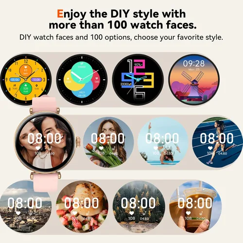 Vista 3 de Relojes inteligentes, reloj inteligente AMOLED de 1.19 pulgadas para mujer (respuesta/hacer llamadas), rastreador de actividad con más de 100 modos