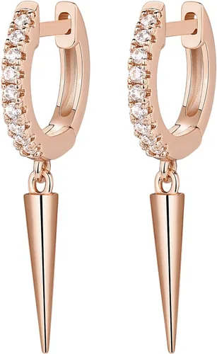 Vista 3 de PAVOI Aretes colgantes de plata de ley S925 chapados en oro de 14 quilates para mujer, diseño de estrella, cerradura, mariposa, luna, relámpago