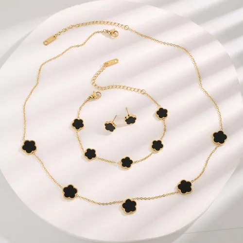 Vista 2 de RAFYZY Lucky Clover - Collar de trébol chapado en oro de 18 quilates y aretes para mujer, diseño de trébol de la suerte, juego de joyería simple