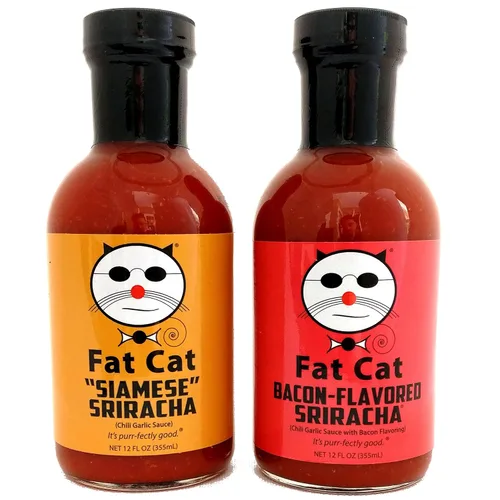 Vista 2 de Fat Cat Gourmet - Sriracha - Paquete de 2 variedades de salsa picante natural, atrevido y picante, sin conservantes, vegano, sin gluten, vegano