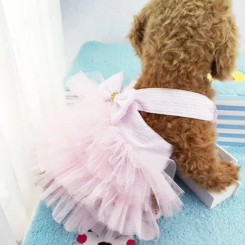 Vista 2 de Vestido de perro para cachorro, lindo perrito, mascotas, ropa para perros pequeños, ropa con tutú, arnés XS