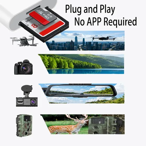Vista 3 de [Certificado MFI] Lector de tarjetas SD para iPhone, iPad y cámara, adaptador de lector de cámara digital de doble conector, adaptador de tarjeta