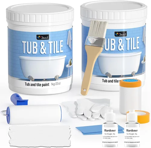 Vista 11 de DWIL Pintura para Bañera, Kit de Renovación de Bañera y Azulejos 33 oz con Herramientas, Kit de Renovación de Azulejos Pintura Negra para Bañera a