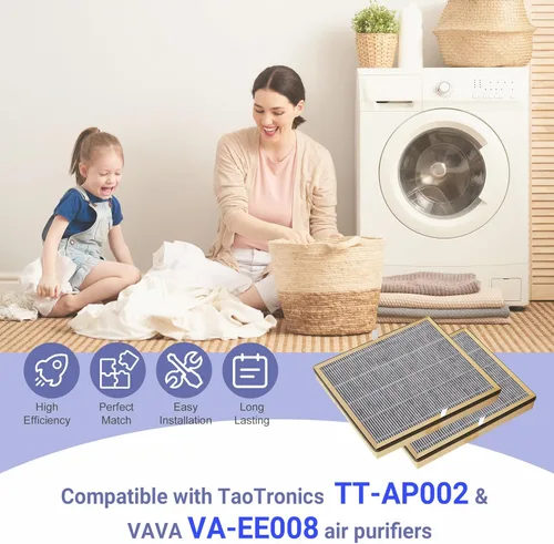 Vista 2 de Filtro de repuesto HEPA compatible con purificador de aire TaoTronics TT-AP002 y para purificadores de aire VAVA VA-EE008, filtro HEPA verdadero