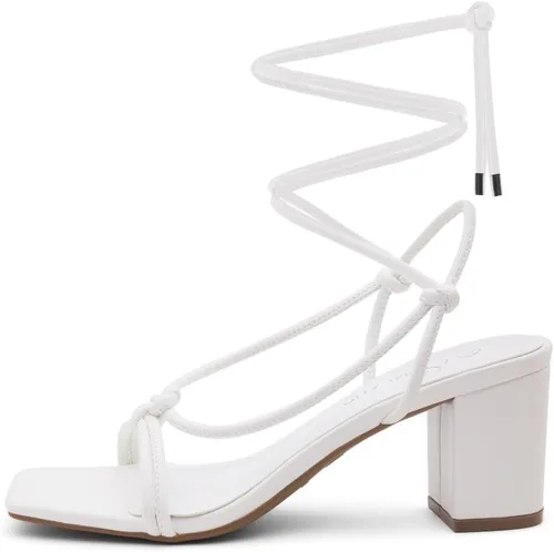 Vista 3 de Shoe Land SL-Sweets - Sandalias de tacón bajo con cordones para mujer, sandalias de tacón corto con tiras de amarre grueso, sandalias de tacón corto