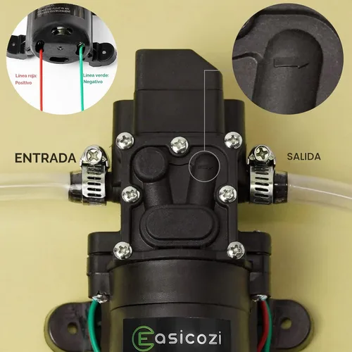 Vista 6 de Bomba de agua dulce de 12 V CC con 2 abrazaderas de manguera, bomba de diafragma de 12 voltios, bomba rociadora autocebante con interruptor