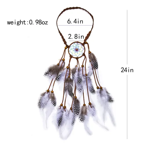 Vista 5 de LUREME Dreamcatcher - Diadema de plumas estilo bohemio con plumas, tocado hippie, diadema bohemia para mujer (Hb00011-5)