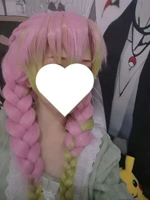 Vista 6 de Peluca de cosplay Kanroji Mitsuri Cosplay peluca anime Demon Slayer Kimetsu No Yaiba rosa verde largo trenzado pelo sintético fiesta de Halloween +
