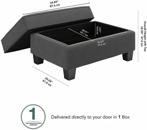 Vista 3 de Bush Home Otomana con almacenamiento, reposapiés para sala de estar con tapicería de tela apta para mascotas, moderna, colección Stockton, espiga