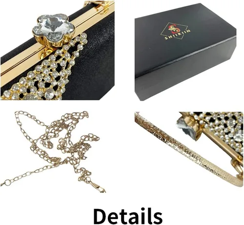 Vista 8 de shiiriin Bolso de mano de cristal brillante para mujer, elegante bolso de mano con diamantes de imitación para novia, boda, fiesta