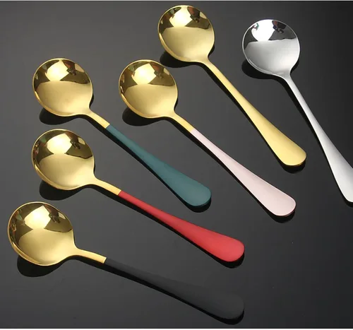 Vista 2 de Cucharas de sopa de cabeza redonda, 2 cucharas coreanas de metal de acero inoxidable, cuchara de sopa de mesa, cucharas anchas para sopa, postre