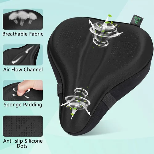 Vista 3 de Zacro Bike Seat Cushion - Padded Gel Bike Seat Cover for Men & Women, Padding Bicycle Saddle fit with Peloton/Spin Stationary Exercise/Mountain Road