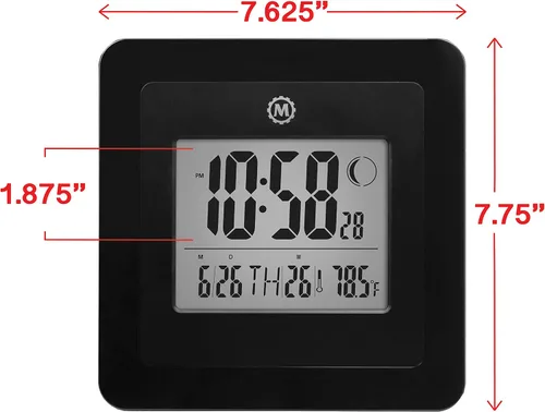 Vista 3 de MARATHON CL030049P reloj de pared digital con fase lunar Negro