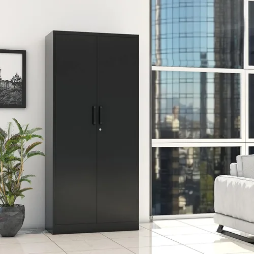 Vista 2 de STANI Gabinete de almacenamiento de metal, gabinete de almacenamiento de metal con bloqueo de 72 pulgadas con estantes y barra para colgar, gabinete