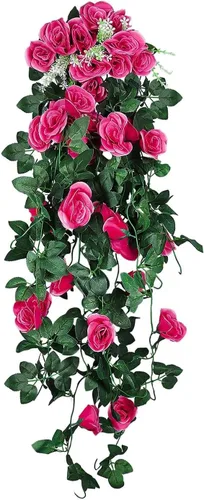 Vista 29 de RECUTMS - Guirnalda de flores artificiales colgantes de rosas negras, 2 guirnaldas florales falsas de 3.3 pies con 30 luces LED para pared