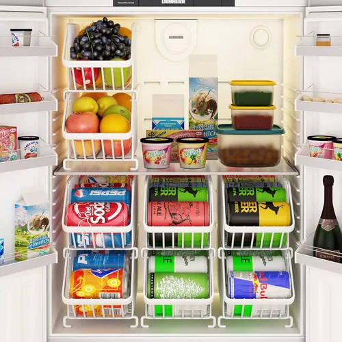 Vista 7 de GILLAS Paquete de 8 organizadores apilables de latas de soda para refrigerador, dispensador de latas, estante de almacenamiento de alimentos