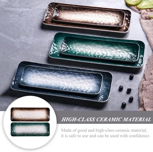 Vista 2 de CALLARON Plato de sushi de cerámica, 2 platos de porcelana para servir platos, bandeja rectangular de postres, bandeja de exhibición de postres