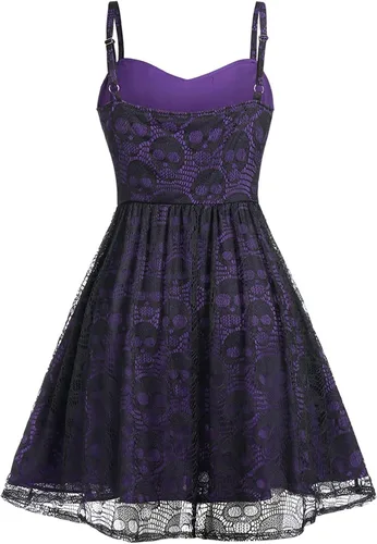 Vista 2 de Gothic Clothing Women, Women's Sleeveless Punk Dress Camisole Lace Swing Dress Spaghetti Strap Dress