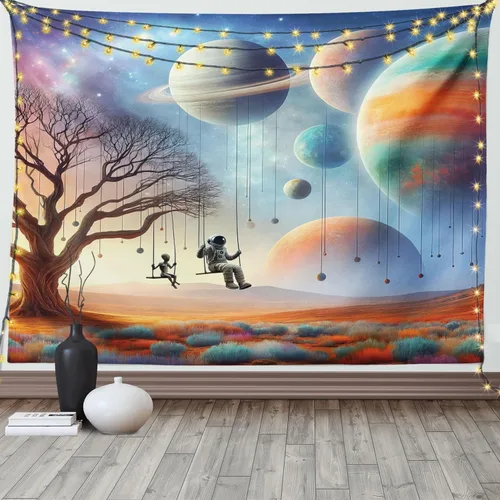 Vista 78 de Ambesonne Tapiz bohemio, diseño floral de bruja, luna y mariposa con adornos de mandala, decoración de tela para colgar en la pared para dormitorio