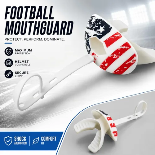 Vista 4 de Protector bucal de fútbol americano con correa, protector bucal transpirable para jóvenes y adultos, protector de dientes y labios