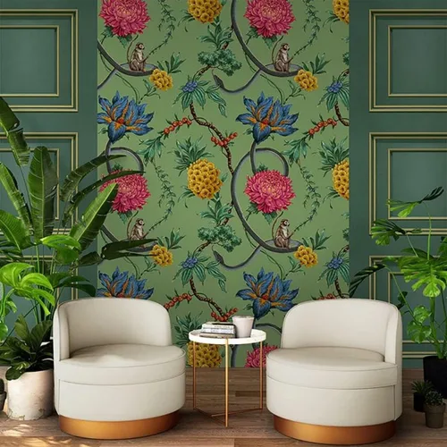 Vista 8 de Papel pintado floral de frutas prohibidas verde Belgravia 39002