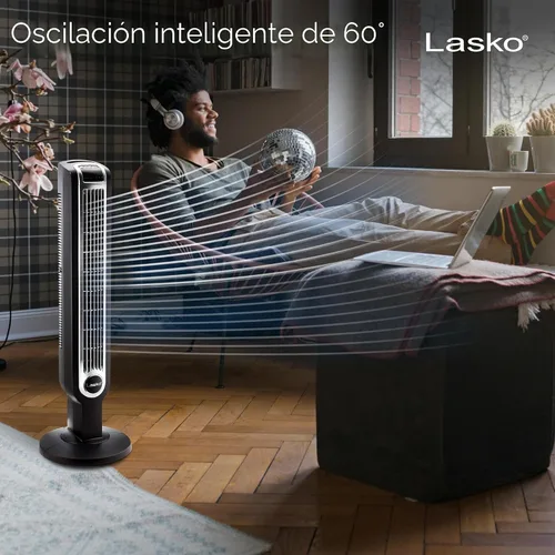 Vista 6 de Lasko Ventilador de torre oscilante con control remoto, 3 velocidades silenciosas, temporizador para dormitorio, cocina, uso en oficina, negro, 36