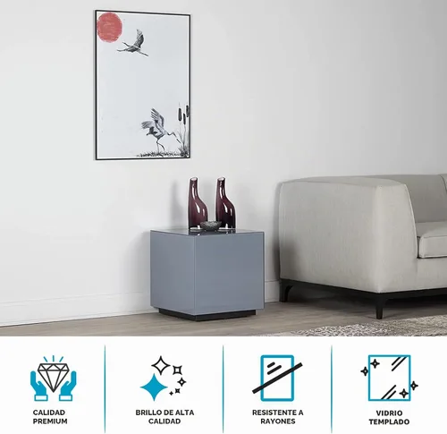 Vista 7 de SONOROUS Mesa auxiliar premium de vidrio templado - Mesita de noche de lujo y mesita de cabecera para dormitorio o sala de estar - Mesa auxiliar