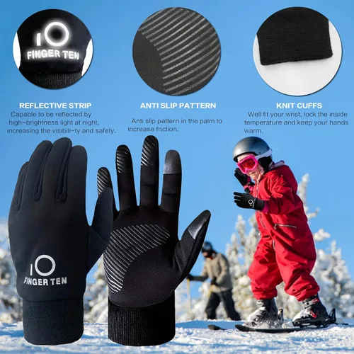 Vista 4 de FINGER TEN Guantes de invierno para niños impermeables con calentador de cuello libre pantalla táctil para niños y niñas para clima frío deportes al