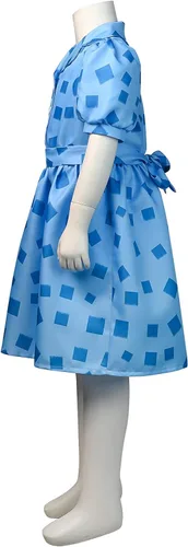 Vista 6 de Weixu Disfraz de Matilda de The Musical Cosplay para niñas, vestido azul con cinturón, manga corta, falda polo, traje de Halloween para niños