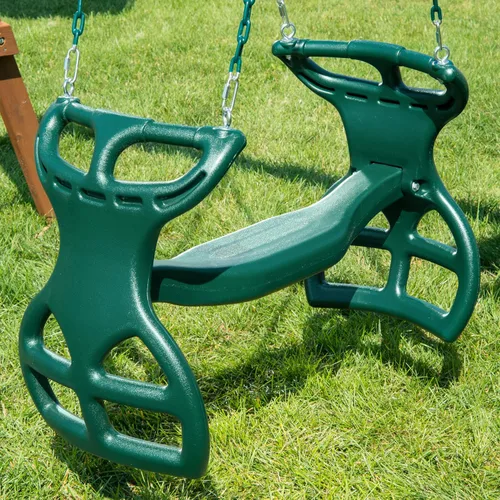 Vista 2 de Gorilla Playsets 04-0037-G Columpio de planeador de doble paseo espalda con espalda tándem, verde, cadenas recubiertas de plástico verde, columpio