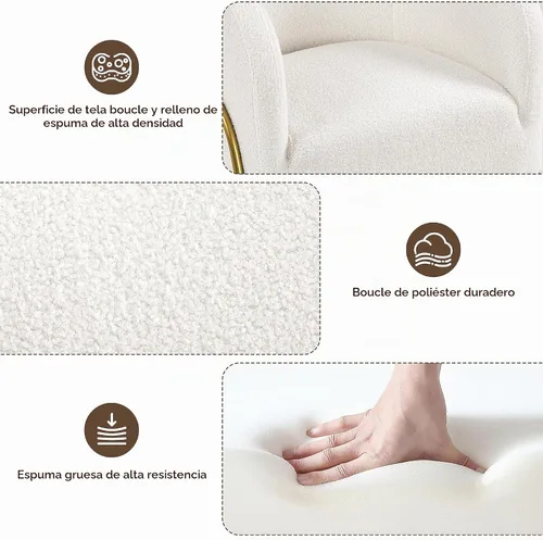 Vista 5 de Yaheetech - Silla decorativa moderna, con patas doradas, color marfil Boucle Fabric Vanity Chair, Cozy Fuzzy Armchair for Living Room Makeup Room