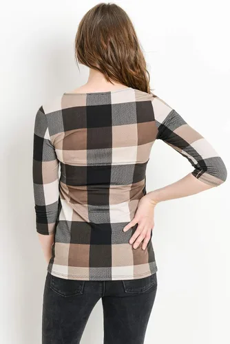 Vista 4 de LaClef - Blusa de maternidad para mujer, cuello redondo, manga 3/4, plisada al frente, estilo peplum
