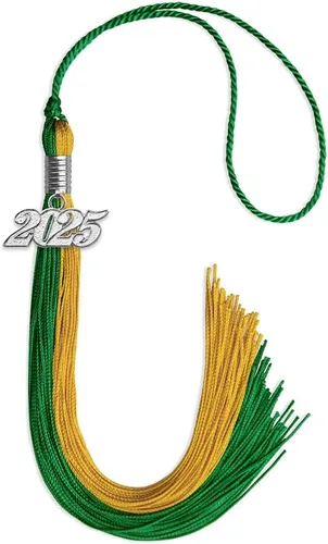 Vista 188 de Endea Graduation Borla de doble color con gota de fecha plateada (negro/oro antiguo, 2025)