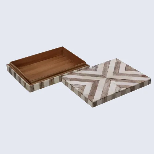 Vista 5 de Handicrafts Home Organizador para joyas y caja de almacenamiento, cajas decorativas para mujer y chicas, para envoltura, estampado de cheurón blanco