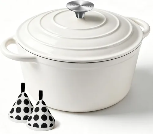 Vista 23 de COOKWIN Horno holandés de hierro fundido, olla redonda de 3 QT con tapa autobronceadora para hornear en casa, brasero, cocina, excelentes regalos