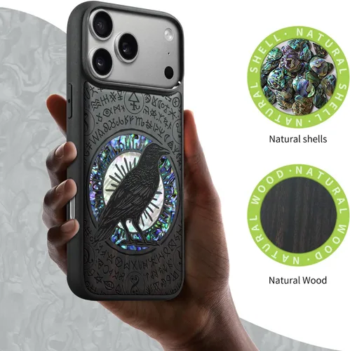Vista 2 de Carveit Funda hecha a mano para iPhone 18 Pro Max - El cuervo Haloed Negro